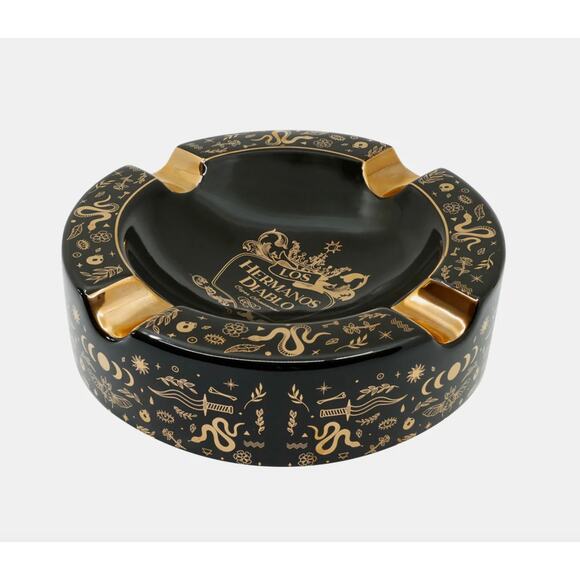 Mystique Large Black Gold Ceramic Cigar Ashtray 4 Cigars Indoor Outdoor Ashtrays - Picture 1 of 6